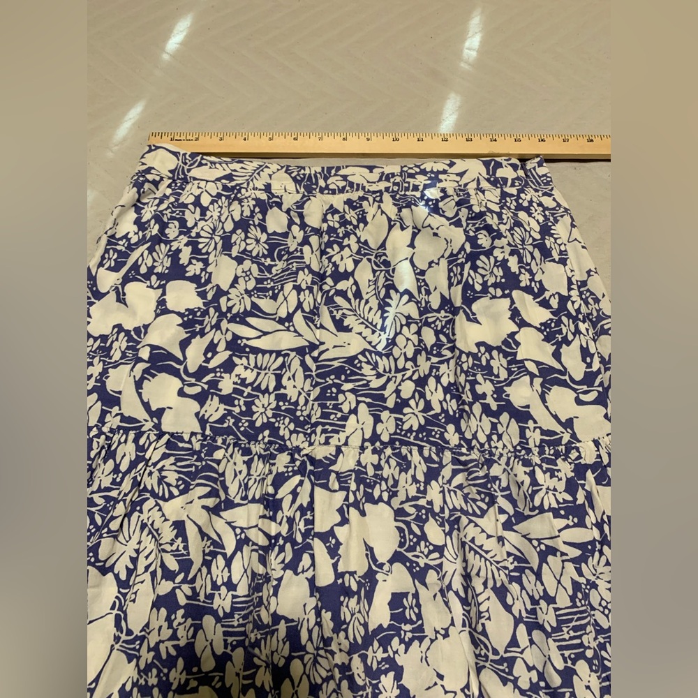 Cynthia Rowley Flowy Blue & White Floral Maxi‎ Skirt Side Pockets Large Coquette - Picture 5 of 6